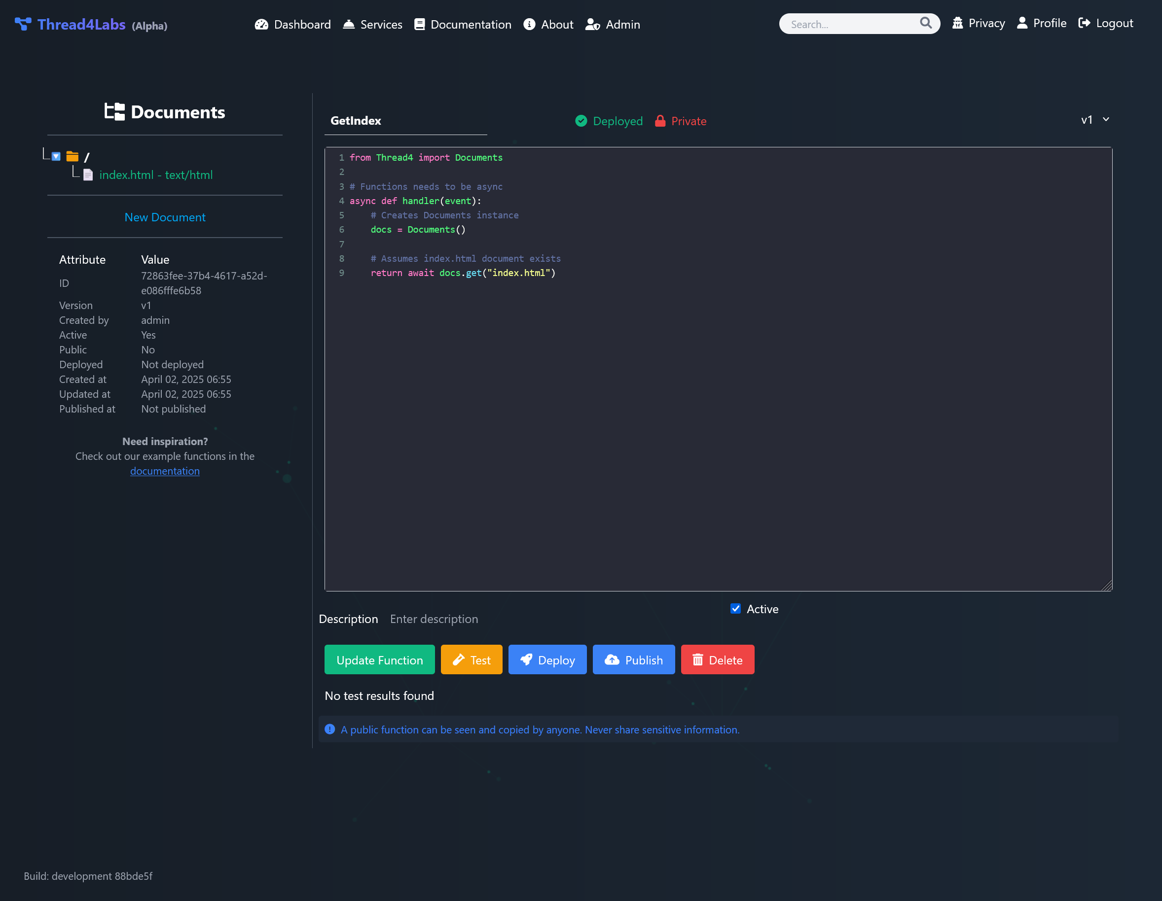 Image of the function editor